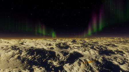 alien planet landscape, science fiction illustration, view from a beautiful planet, beautiful space background 3d renderの写真素材