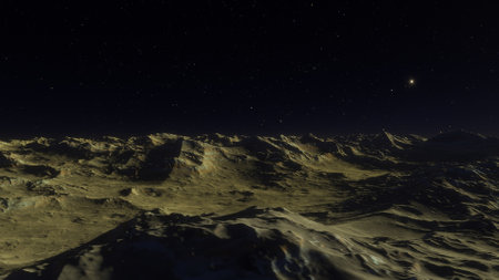 alien planet landscape, science fiction illustration, view from a beautiful planet, beautiful space background 3d renderの写真素材