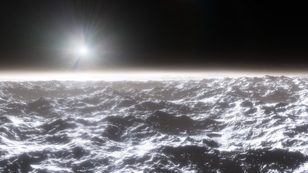 alien planet landscape, science fiction illustration, view from a beautiful planet, beautiful space background 3d renderの写真素材