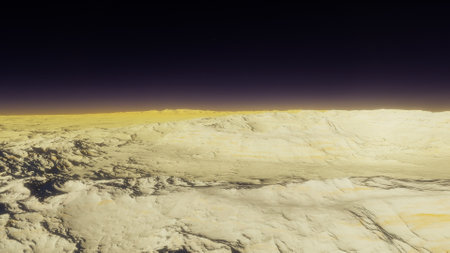 beautiful view from an exoplanet, a view from an alien planet, a computer-generated surface, a fantastic view of an unknown world, a fantasy world 3D renderの写真素材
