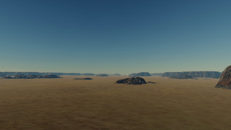 beautiful view from an exoplanet, a view from an alien planet, a computer-generated surface, a fantastic view of an unknown world, a fantasy world 3D renderの写真素材
