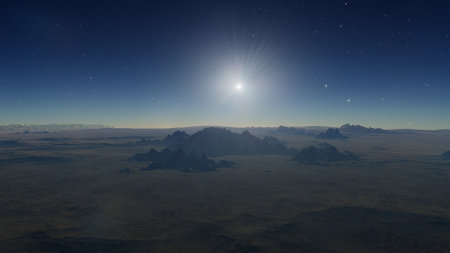 alien planet landscape, science fiction illustration, view from a beautiful planet, beautiful space background 3d renderの写真素材