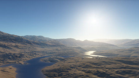 alien planet landscape, science fiction illustration, view from a beautiful planet, beautiful space background 3d renderの写真素材