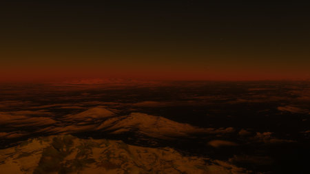 alien planet landscape, science fiction illustration, view from a beautiful planet, beautiful space background 3d renderの写真素材