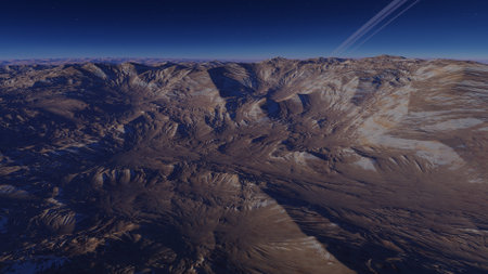 alien planet landscape, science fiction illustration, view from a beautiful planet, beautiful space background 3d renderの写真素材