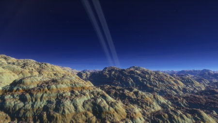 alien planet landscape, science fiction illustration, view from a beautiful planet, beautiful space background 3d renderの写真素材