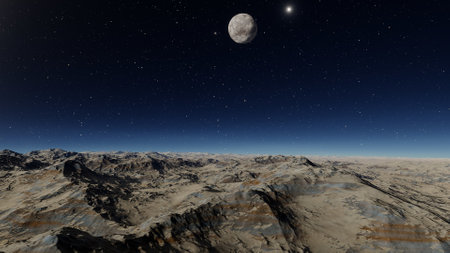 alien planet landscape, science fiction illustration, view from a beautiful planet, beautiful space background 3d renderの写真素材