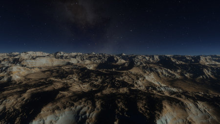 alien planet landscape, science fiction illustration, view from a beautiful planet, beautiful space background 3d renderの写真素材