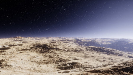 alien planet landscape, science fiction illustration, view from a beautiful planet, beautiful space background 3d renderの写真素材