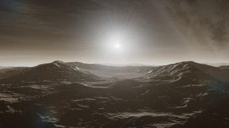 alien planet landscape, science fiction illustration, view from a beautiful planet, beautiful space background 3d renderの写真素材