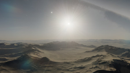alien planet landscape, science fiction illustration, view from a beautiful planet, beautiful space background 3d renderの写真素材