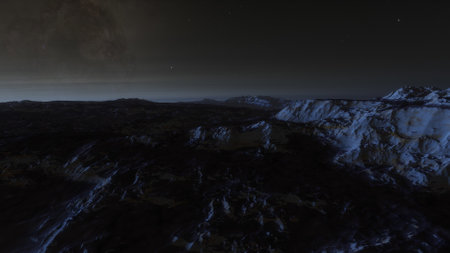 alien planet landscape, science fiction illustration, view from a beautiful planet, beautiful space background 3d renderの写真素材
