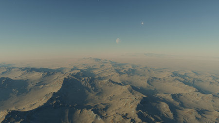 alien planet landscape, science fiction illustration, view from a beautiful planet, beautiful space background 3d renderの写真素材