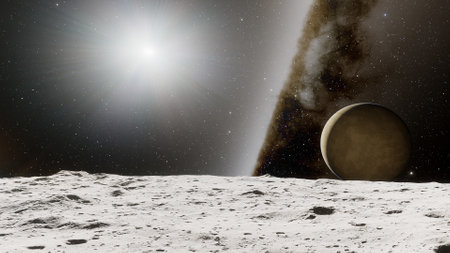 alien planet landscape, science fiction illustration, view from a beautiful planet, beautiful space background 3d renderの写真素材