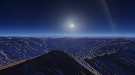 alien planet landscape, science fiction illustration, view from a beautiful planet, beautiful space background 3d renderの写真素材