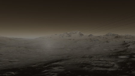 beautiful view from an exoplanet, a view from an alien planet, a computer-generated surface, a fantastic view of an unknown world, a fantasy world 3D renderの写真素材