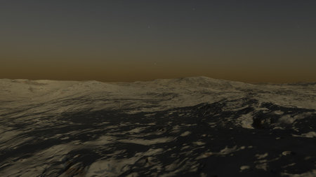 beautiful view from an exoplanet, a view from an alien planet, a computer-generated surface, a fantastic view of an unknown world, a fantasy world 3D renderの写真素材