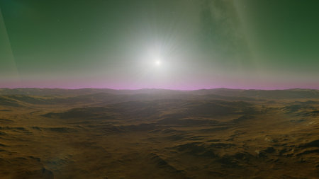 science fiction illustration, beautiful space background, a computer-generated surface, a fantasy world 3d renderの写真素材