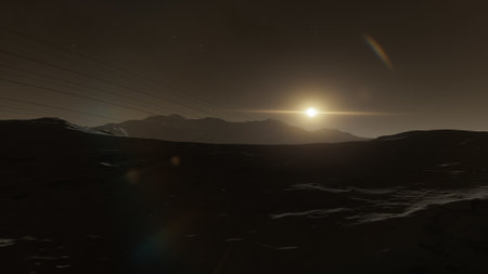 beautiful view from an exoplanet, a view from an alien planet, a computer-generated surface, a fantastic view of an unknown world, a fantasy world 3D renderの写真素材