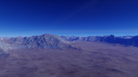 beautiful view from an exoplanet, a view from an alien planet, a computer-generated surface, a fantastic view of an unknown world, a fantasy world 3D renderの写真素材