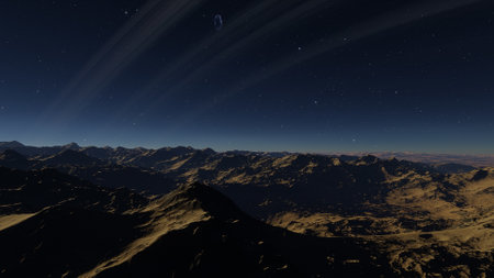 science fiction illustration, beautiful space background, a computer-generated surface, a fantasy world 3d renderの写真素材