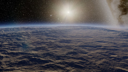 science fiction illustration, beautiful space background, a computer-generated surface, a fantasy world 3d renderの写真素材