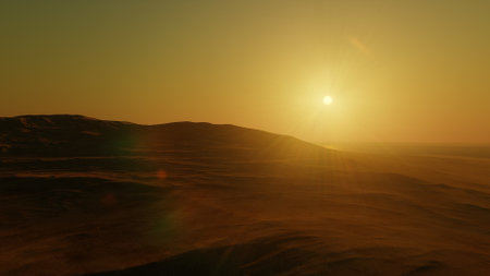 beautiful view from an exoplanet, a view from an alien planet, a computer-generated surface, a fantastic view of an unknown world, a fantasy world 3D renderの写真素材