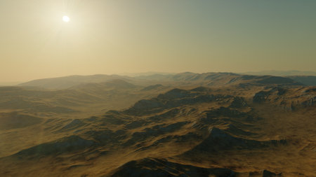 beautiful view from an exoplanet, a view from an alien planet, a computer-generated surface, a fantastic view of an unknown world, a fantasy world 3D renderの写真素材