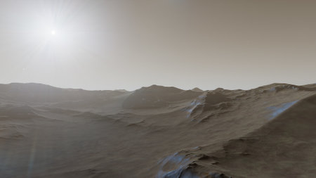 beautiful view from an exoplanet, a view from an alien planet, a computer-generated surface, a fantastic view of an unknown world, a fantasy world 3D renderの写真素材