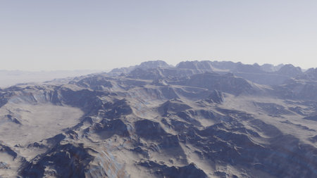 beautiful view from an exoplanet, a view from an alien planet, a computer-generated surface, a fantastic view of an unknown world, a fantasy world 3D renderの写真素材