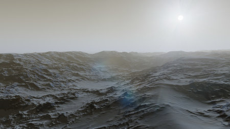 beautiful view from an exoplanet, a view from an alien planet, a computer-generated surface, a fantastic view of an unknown world, a fantasy world 3D renderの写真素材