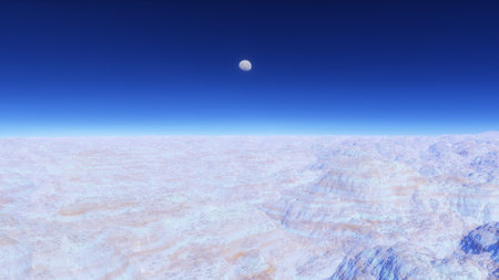 beautiful view from an exoplanet, a view from an alien planet, a computer-generated surface, a fantastic view of an unknown world, a fantasy world 3D renderの写真素材