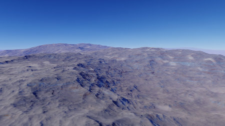 beautiful view from an exoplanet, a view from an alien planet, a computer-generated surface, a fantastic view of an unknown world, a fantasy world 3D renderの写真素材