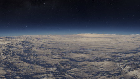 beautiful view from an exoplanet, a view from an alien planet, a computer-generated surface, a fantastic view of an unknown world, a fantasy world 3D renderの写真素材