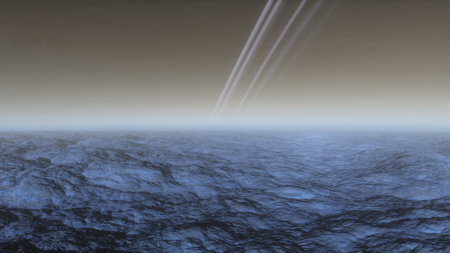 beautiful view from an exoplanet, a view from an alien planet, a computer-generated surface, a fantastic view of an unknown world, a fantasy world 3D renderの写真素材