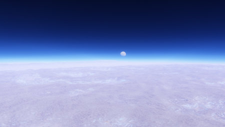 beautiful view from an exoplanet, a view from an alien planet, a computer-generated surface, a fantastic view of an unknown world, a fantasy world 3D renderの写真素材