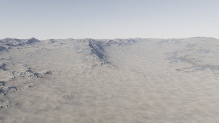 beautiful view from an exoplanet, a view from an alien planet, a computer-generated surface, a fantastic view of an unknown world, a fantasy world 3D renderの写真素材