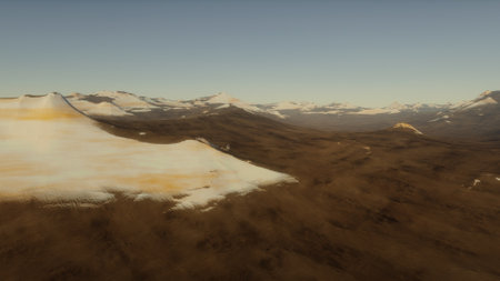 beautiful view from an exoplanet, a view from an alien planet, a computer-generated surface, a fantastic view of an unknown world, a fantasy world 3D renderの写真素材