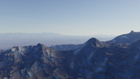 beautiful view from an exoplanet, a view from an alien planet, a computer-generated surface, a fantastic view of an unknown world, a fantasy world 3D renderの写真素材