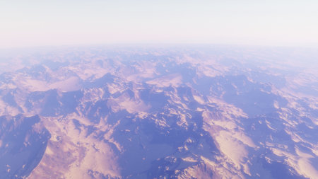 beautiful view from an exoplanet, a view from an alien planet, a computer-generated surface, a fantastic view of an unknown world, a fantasy world 3D renderの写真素材