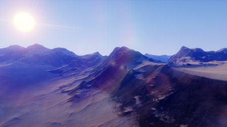 beautiful view from an exoplanet, a view from an alien planet, a computer-generated surface, a fantastic view of an unknown world, a fantasy world 3D renderの写真素材