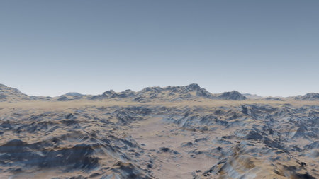 beautiful view from an exoplanet, a view from an alien planet, a computer-generated surface, a fantastic view of an unknown world, a fantasy world 3D renderの写真素材