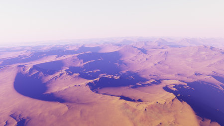 beautiful view from an exoplanet, a view from an alien planet, a computer-generated surface, a fantastic view of an unknown world, a fantasy world 3D renderの写真素材