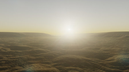beautiful view from an exoplanet, a view from an alien planet, a computer-generated surface, a fantastic view of an unknown world, a fantasy world 3D renderの写真素材