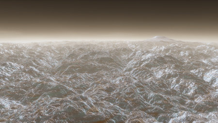 beautiful view from an exoplanet, a view from an alien planet, a computer-generated surface, a fantastic view of an unknown world, a fantasy world 3D renderの写真素材