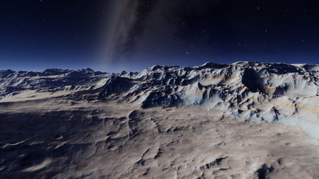 alien planet landscape, science fiction illustration, view from a beautiful planet, beautiful space background 3d renderの写真素材