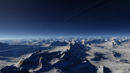 alien planet landscape, science fiction illustration, view from a beautiful planet, beautiful space background 3d renderの写真素材