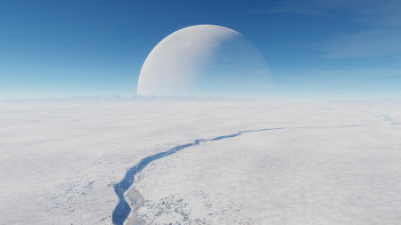 alien planet landscape, science fiction illustration, view from a beautiful planet, beautiful space background 3d renderの写真素材