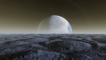 alien planet landscape, science fiction illustration, view from a beautiful planet, beautiful space background 3d renderの写真素材