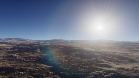 alien planet landscape, science fiction illustration, view from a beautiful planet, beautiful space background 3d renderの写真素材